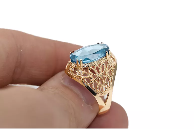 Acvamarin Aur galben 14K Inel Vintage vrc074y